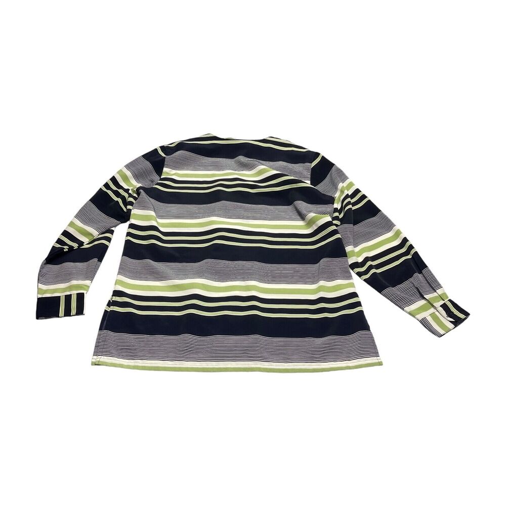 Alfred Dunner Top Womens 12 Navy Striped 100% Polyester Button Front Long Sleeve - Picture 3 of 7